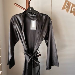 satin, short black robe